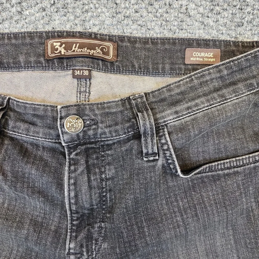 34 Heritage Courage Mens Jeans 34x30 Faded Black Mid-Rise Straight Leg Denim